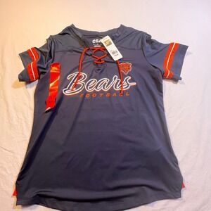 NFL Chicago Bears Football Women's Medium Blue and Orange Lace Up Jersey Shirt